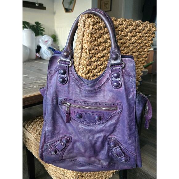 Vintage Y2K Balenciaga City Hobo Bag Purple Dip Dyed Large Lamb Leather Slouchy - Picture 1 of 15